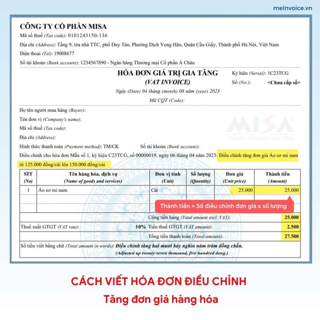 Điều Chỉnh Tăng đơn Giá Hàng Hóa